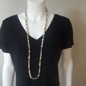 Glass pearl long necklace